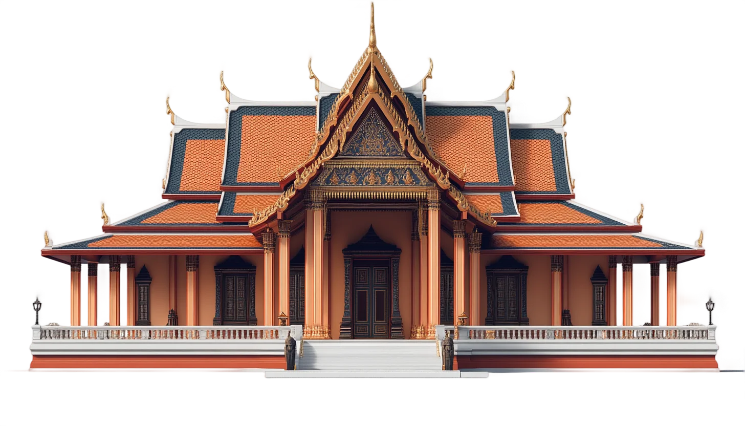 Ornate Thai Temple Hall Wooden Architecture Free PNG