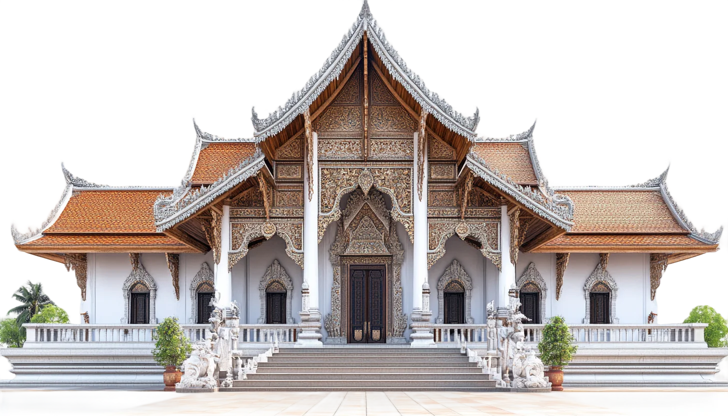Historic Thai White Temple Architecture Free PNG