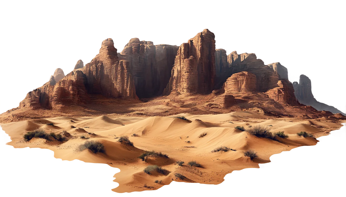 Desert Canyon Rock Formations and Sand Dunes Free PNG