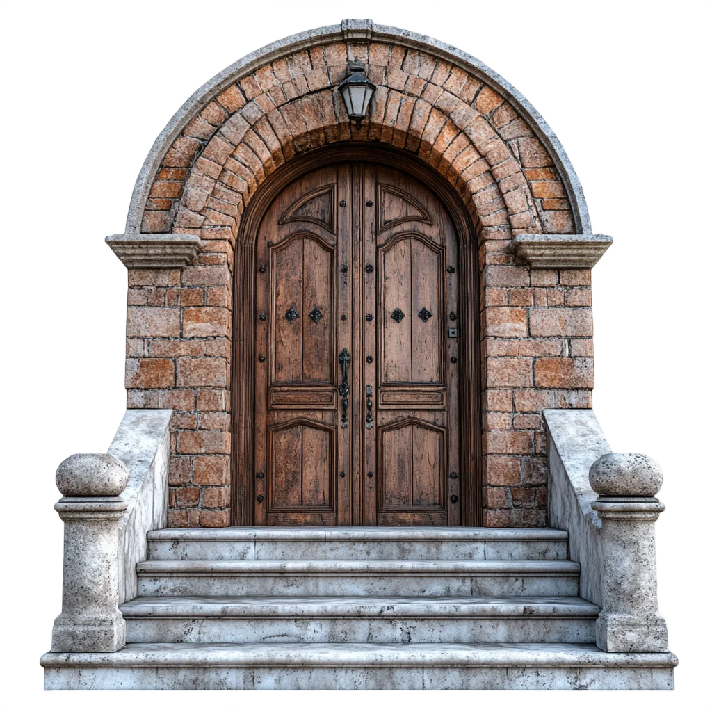 Medieval Arched Stone Gateway with Stone Railings Free PNG