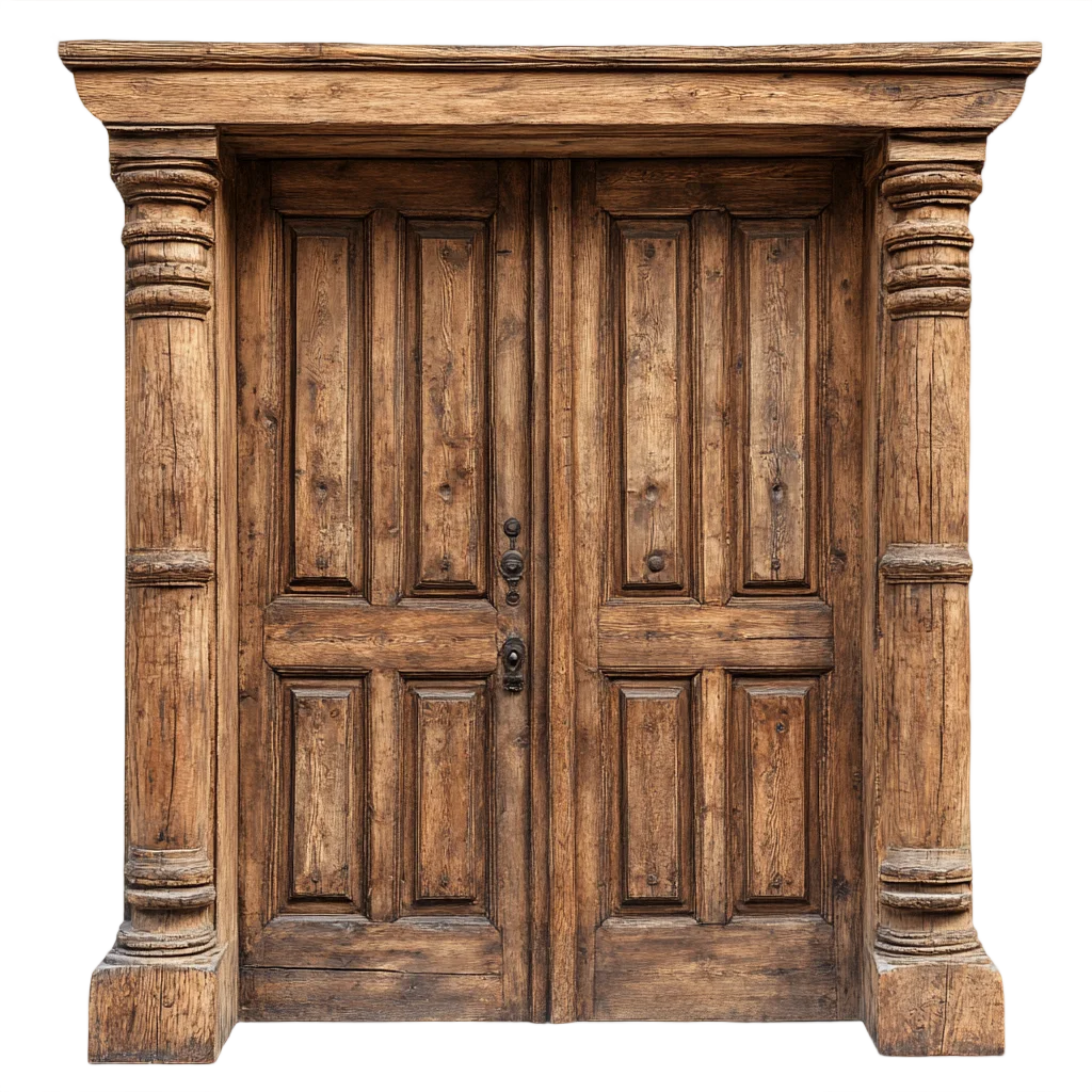Rustic Wooden Double Door Entryway Frame Free PNG