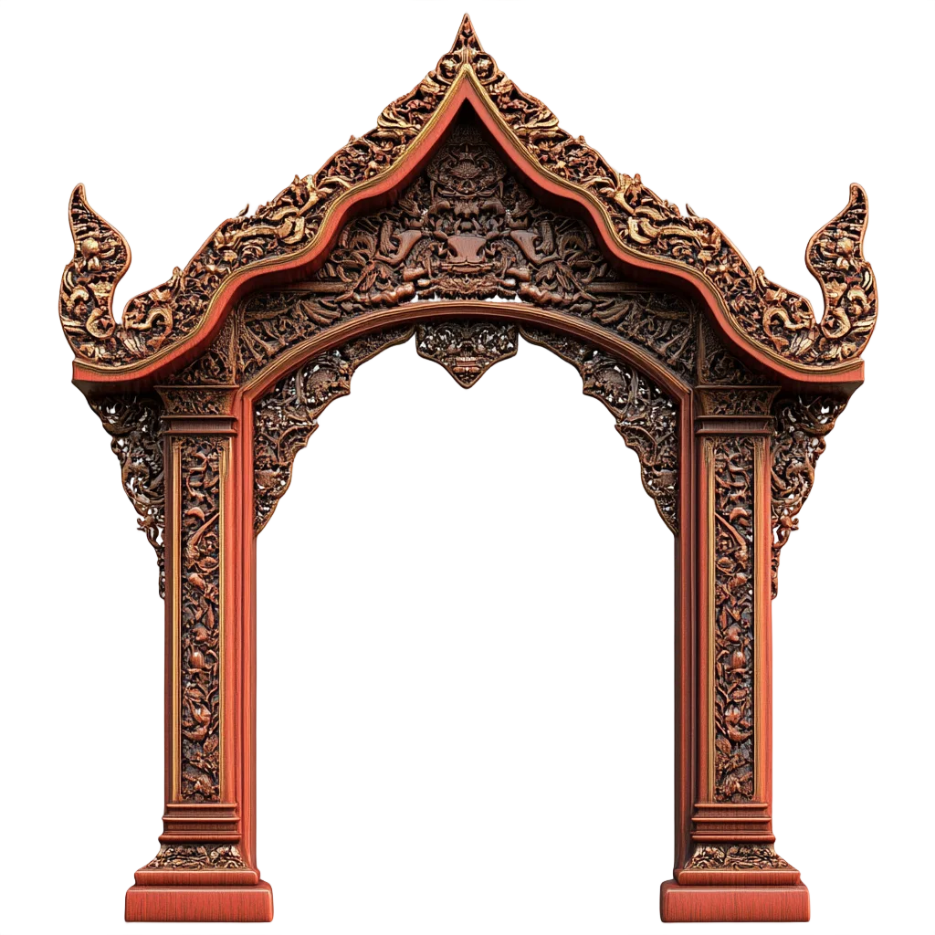 Ornate Thai Temple Wooden Gateway Arch Free PNG