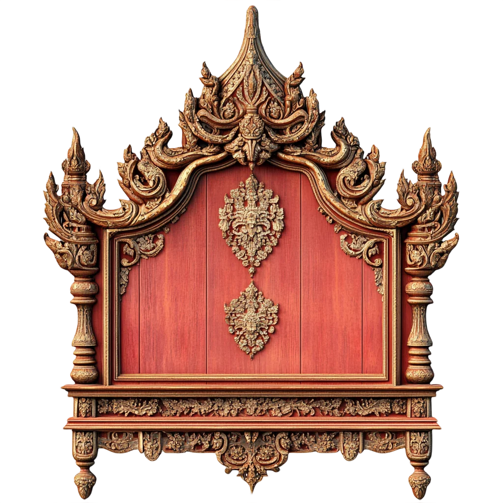 Ornate Asian Carved Wooden Altar Frame Free PNG
