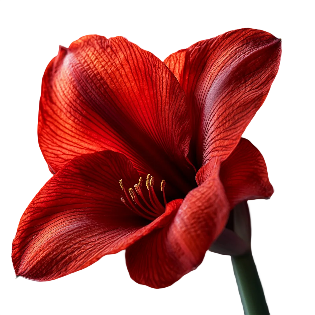 Vibrant Red Amaryllis Flower Bloom on Stem Free PNG