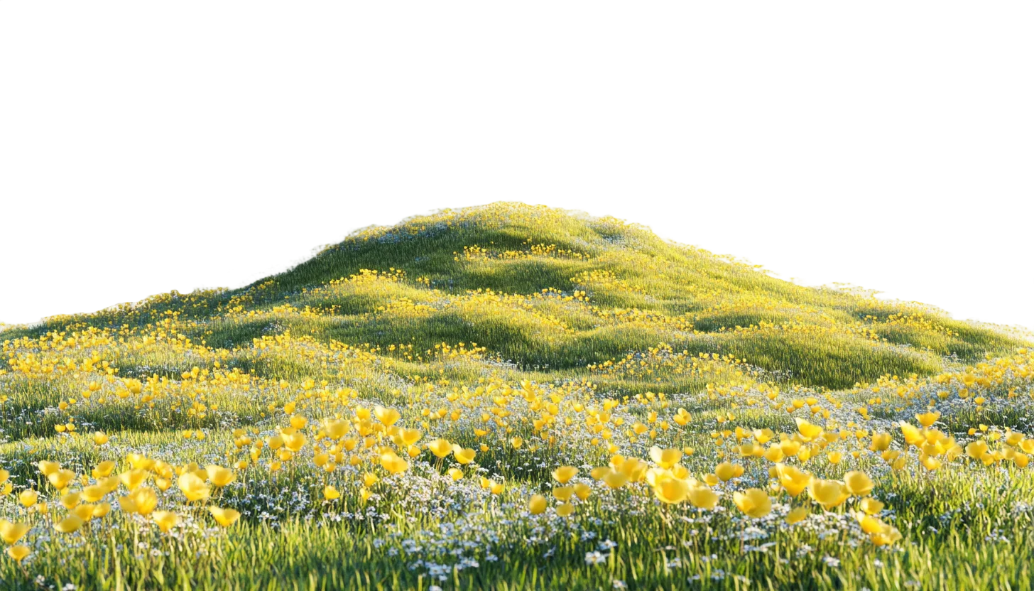 Rolling Green Grassy Hill Meadow Wildflowers Free PNG