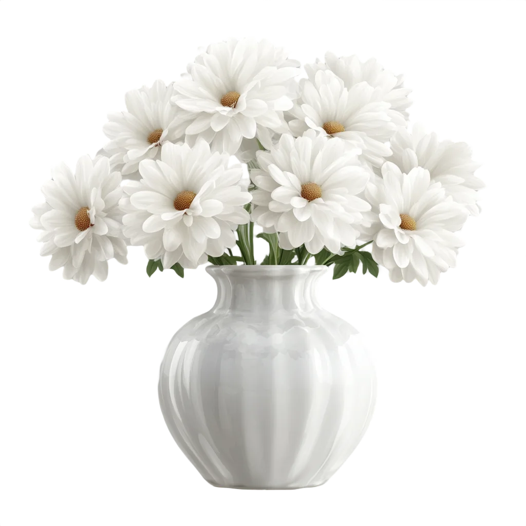 White Dahlia Flower Bouquet in Fluted Vase Free PNG