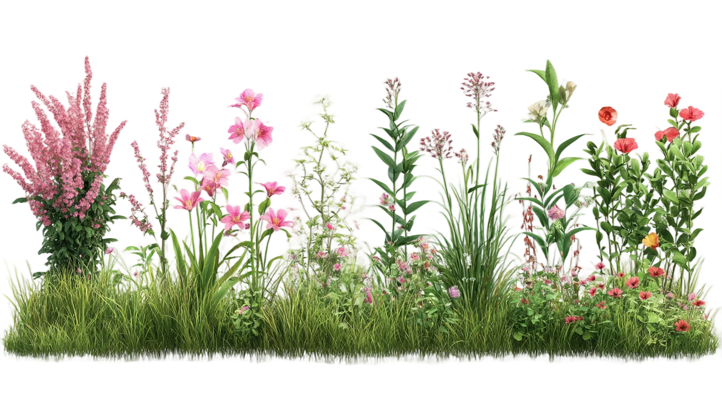 Wildflower Garden Grass Border Floral Trim Free PNG