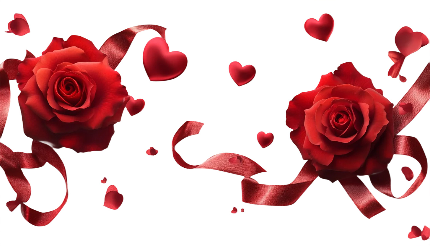 Red Flying Hearts and Satin Ribbon Free PNG