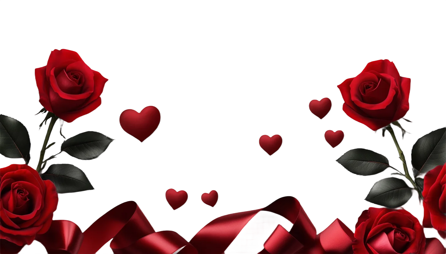 Romantic Red Silk Ribbon and Floating Hearts Free PNG