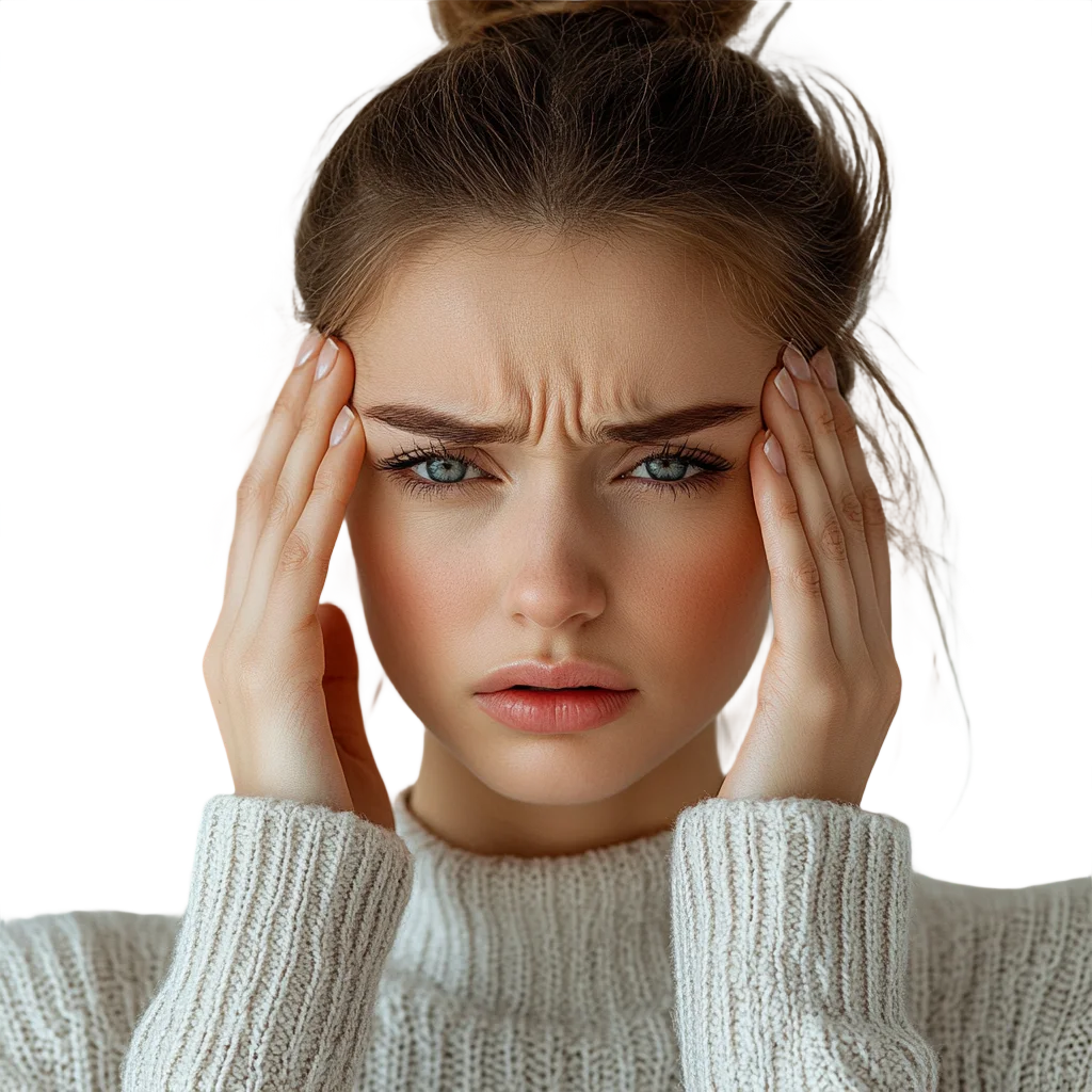 Stressed Woman Touching Temples Headache Free PNG