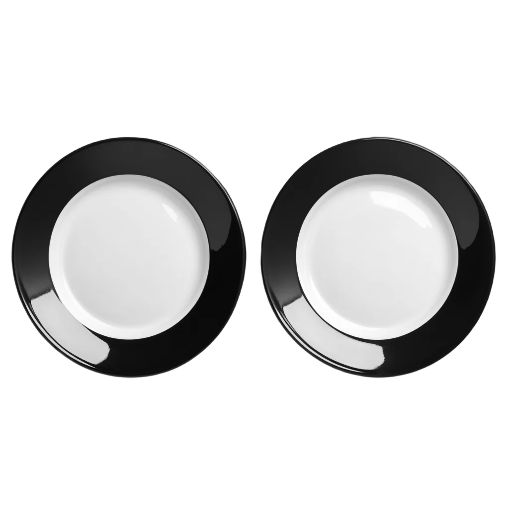 Black Rimmed White Ceramic Dinner Plates Free PNG