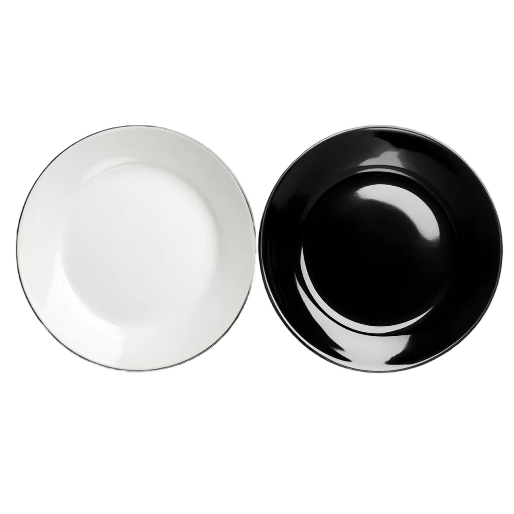 Round White and Black Ceramic Dinner Plates Free PNG