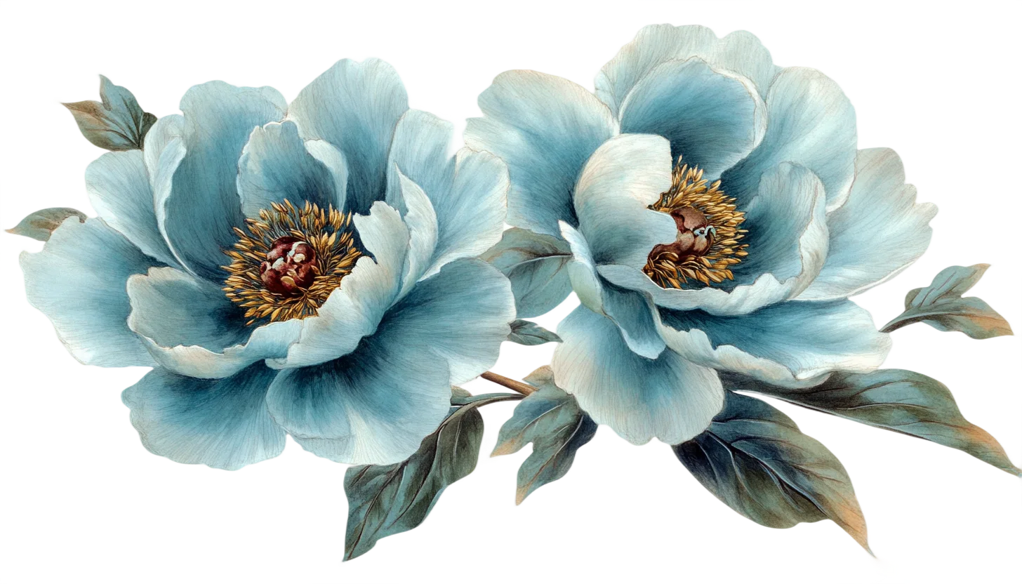Pair of Vintage Blue Peony Floral Blossoms Free PNG