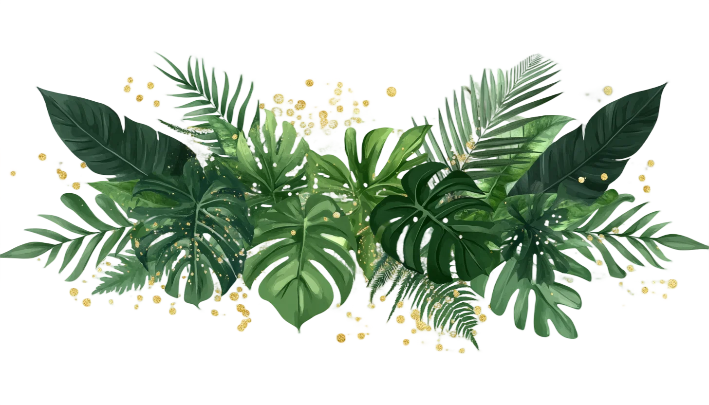 Tropical Green Palm and Monstera Leaves Border Free PNG