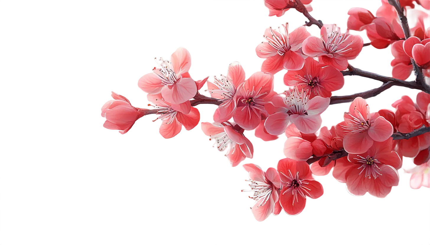 Red Cherry Blossom Floral Branch Spray Free PNG