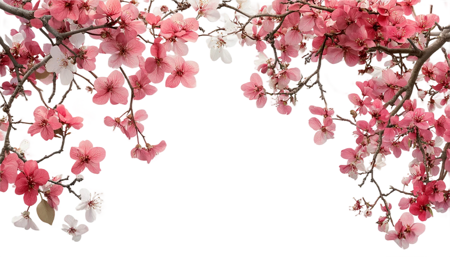 Pink Sakura Blossom Hanging Garland Border Free PNG