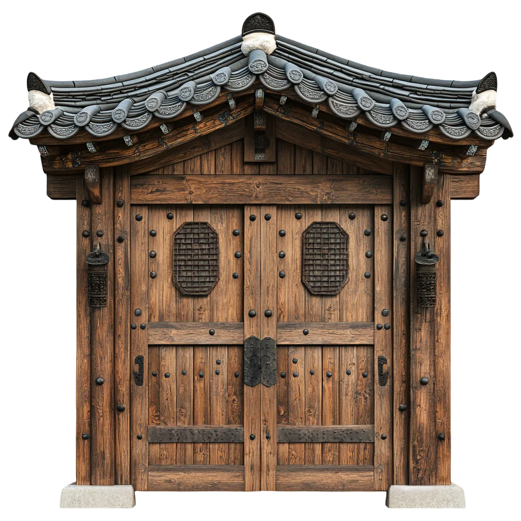Traditional Korean Wooden Door Gate Hanok Free PNG