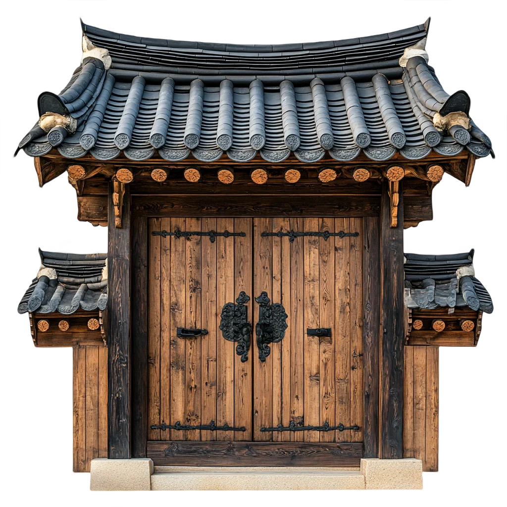 Antique Asian Wooden Double Door Entrance Gate Free PNG