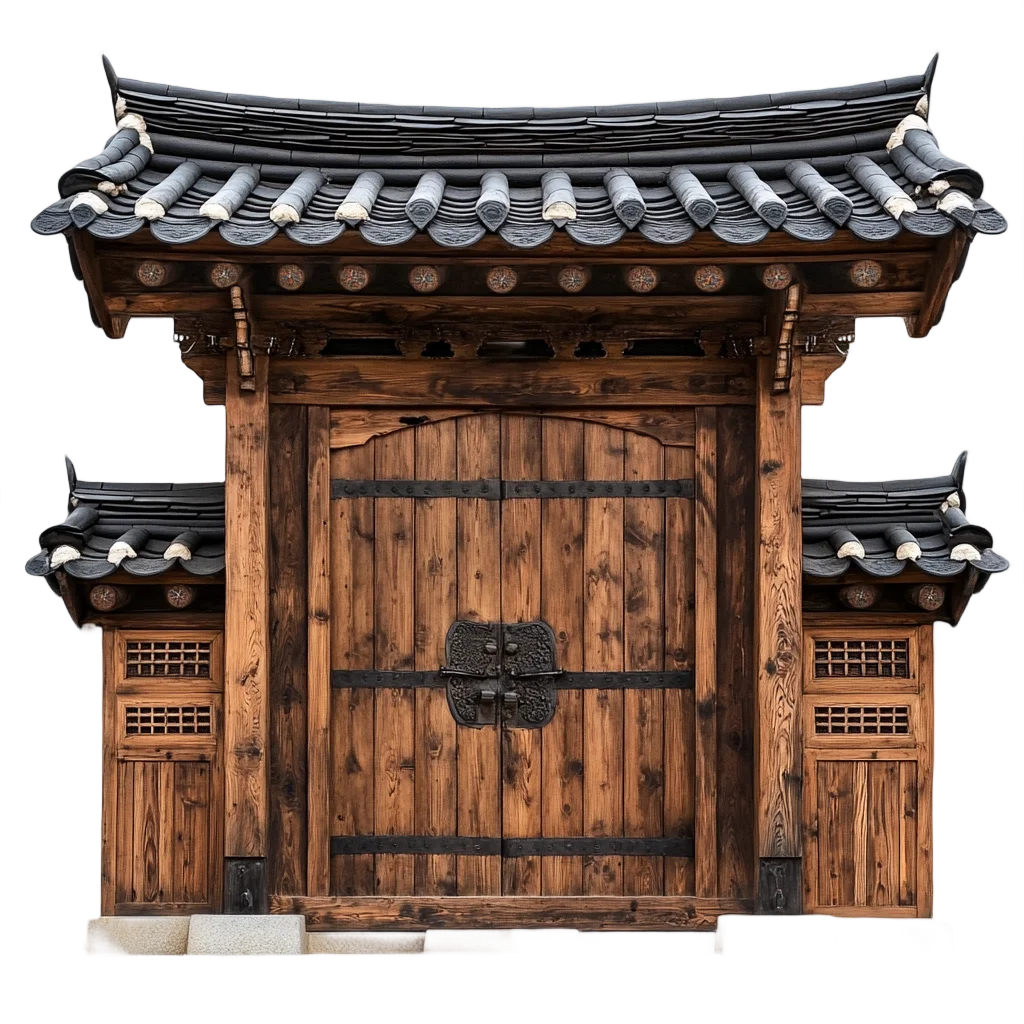 Traditional Korean Hanok Wooden Entrance Gate Free PNG