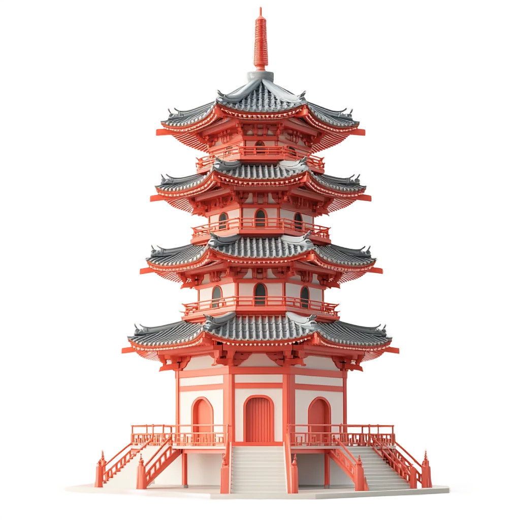 Multi-Story Red Japanese Pagoda Tower Spire Free PNG