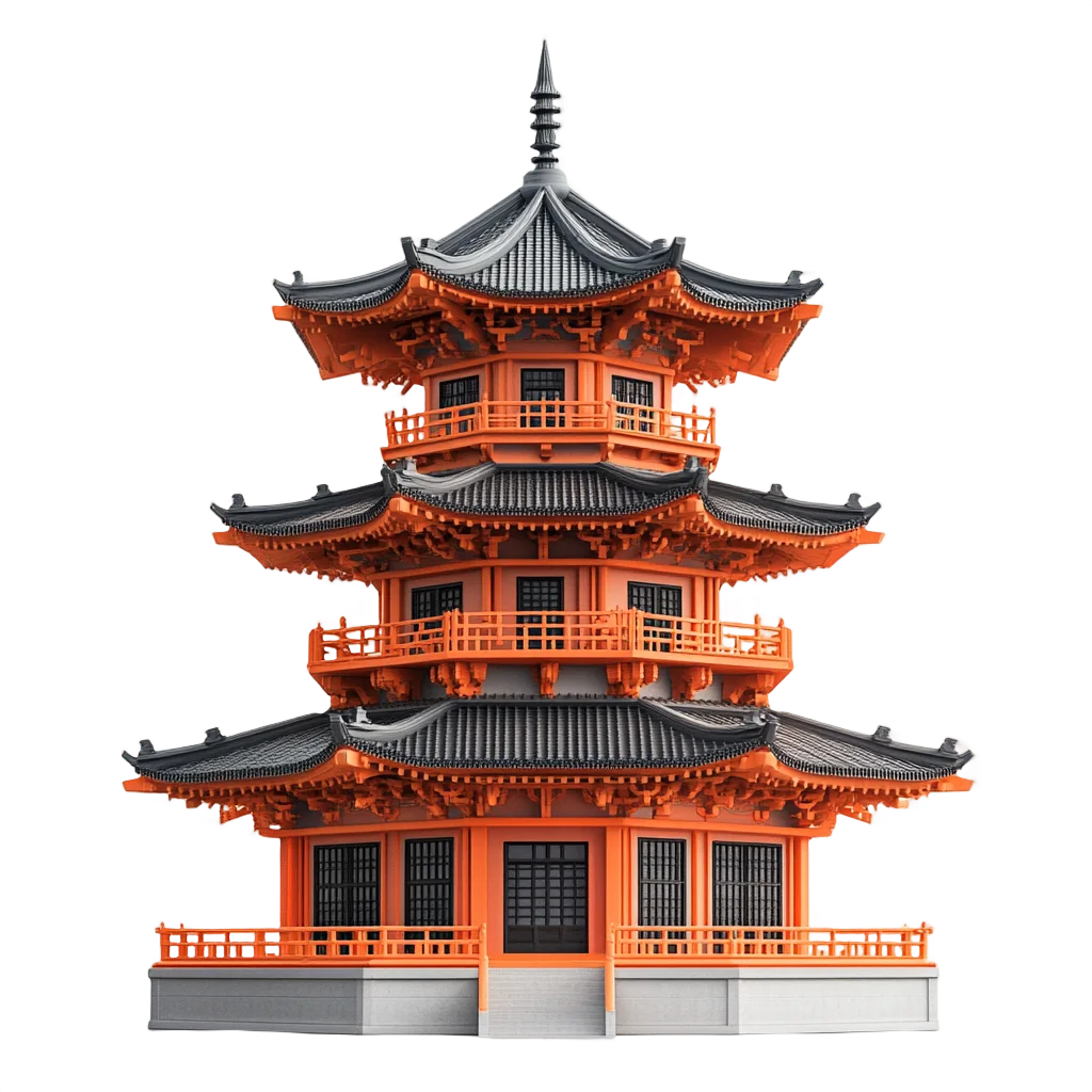 Traditional Orange Asian Pagoda Tower Building Free PNG