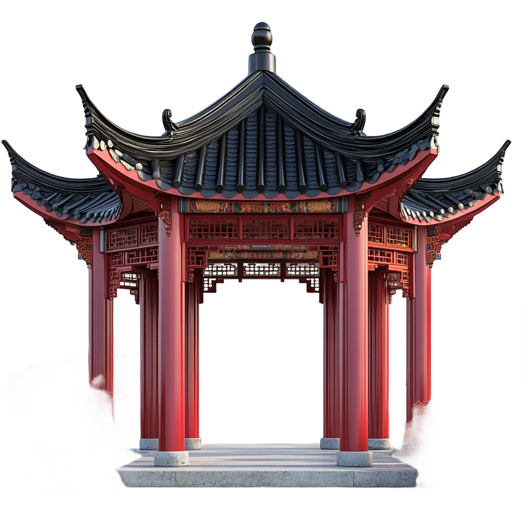Chinese Red Wooden Paifang Pavilion Arch Free PNG