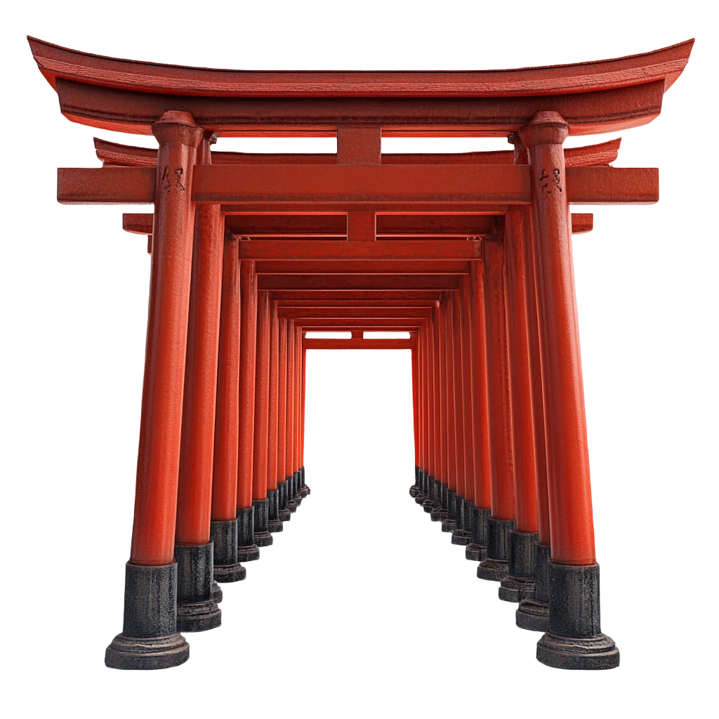 Row of Japanese Fushimi Inari Red Torii Gates Free PNG