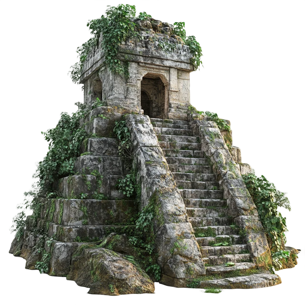 Ancient Mayan Overgrown Stone Temple Ruins Free PNG