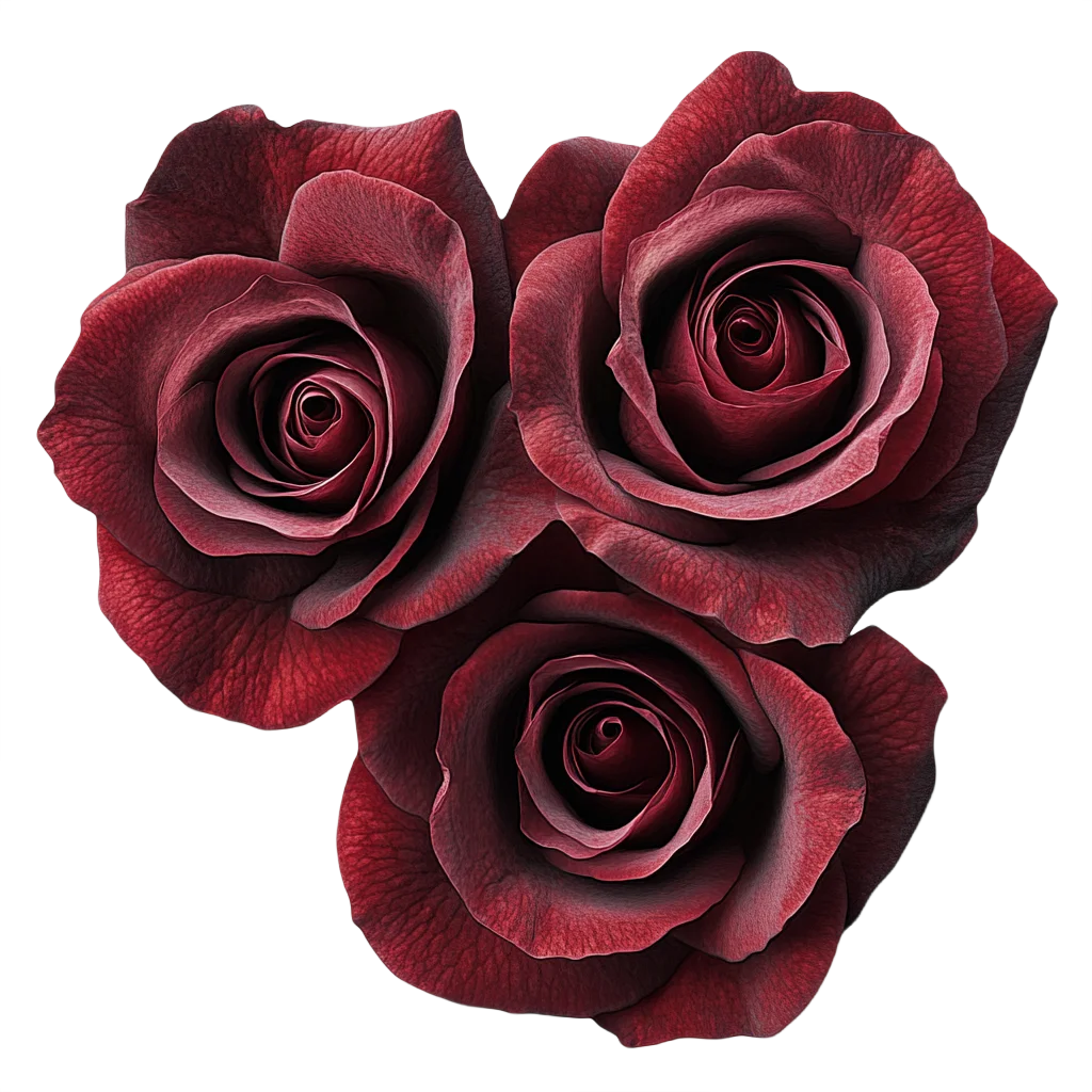 Dark Red Velvet Rose Blooms Flower Bunch Free PNG