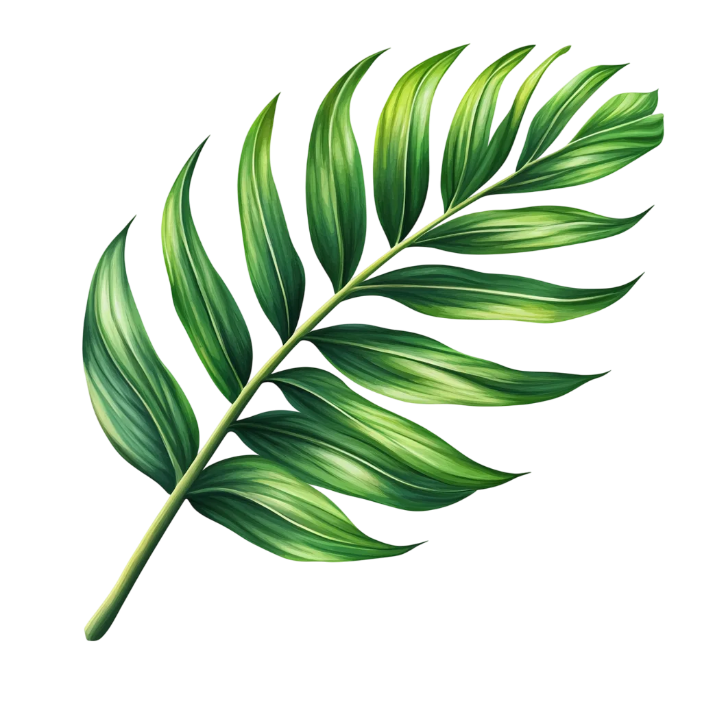 Single Green Palm Frond Tropical Leaf Stem Cutout Free PNG