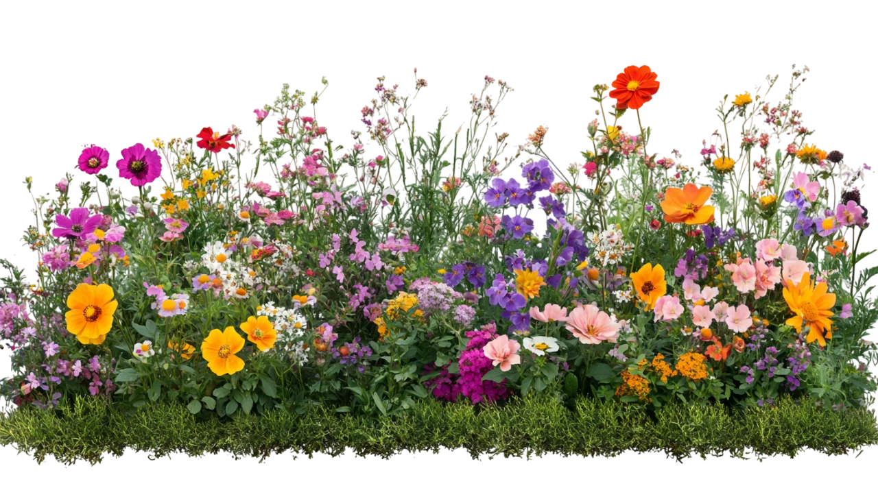 Lush Colorful Wildflower Garden Bed Flower Border Free PNG