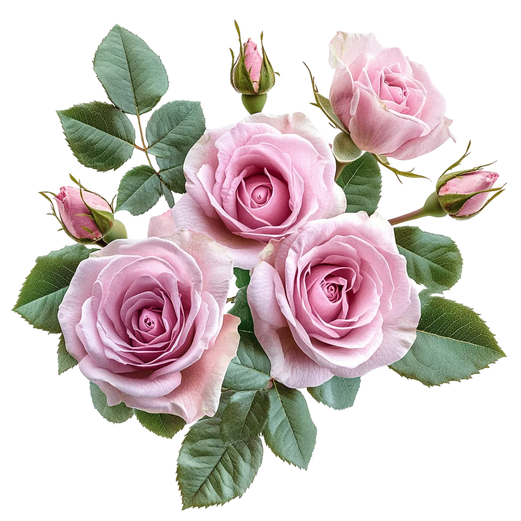 Vintage Pink Rose Bouquet with Foliage and Buds Free PNG