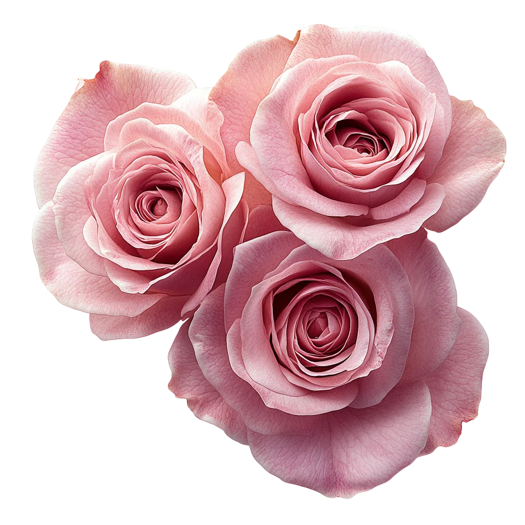 Trio of Soft Pink Rose Flower Blossoms Cutout Free PNG