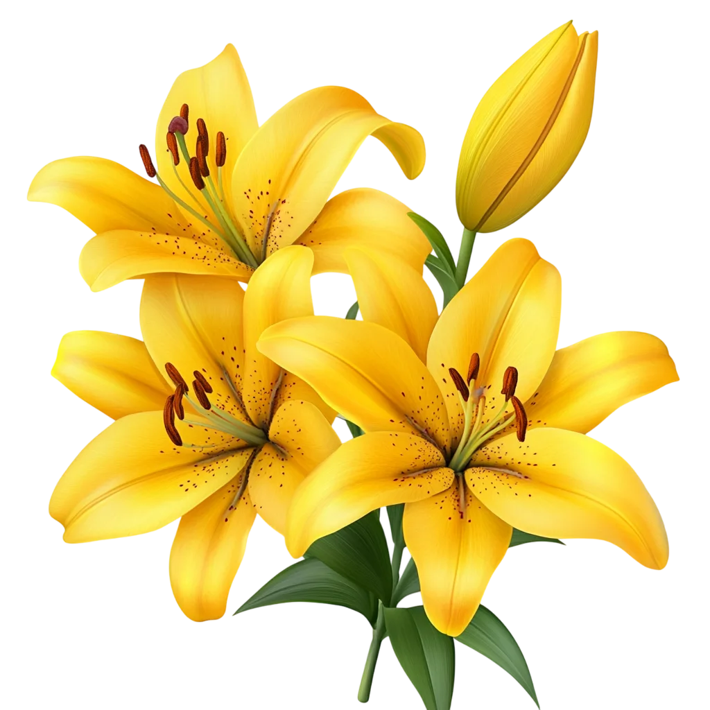 Golden Yellow Daylily Flowers Cluster with Buds Free PNG