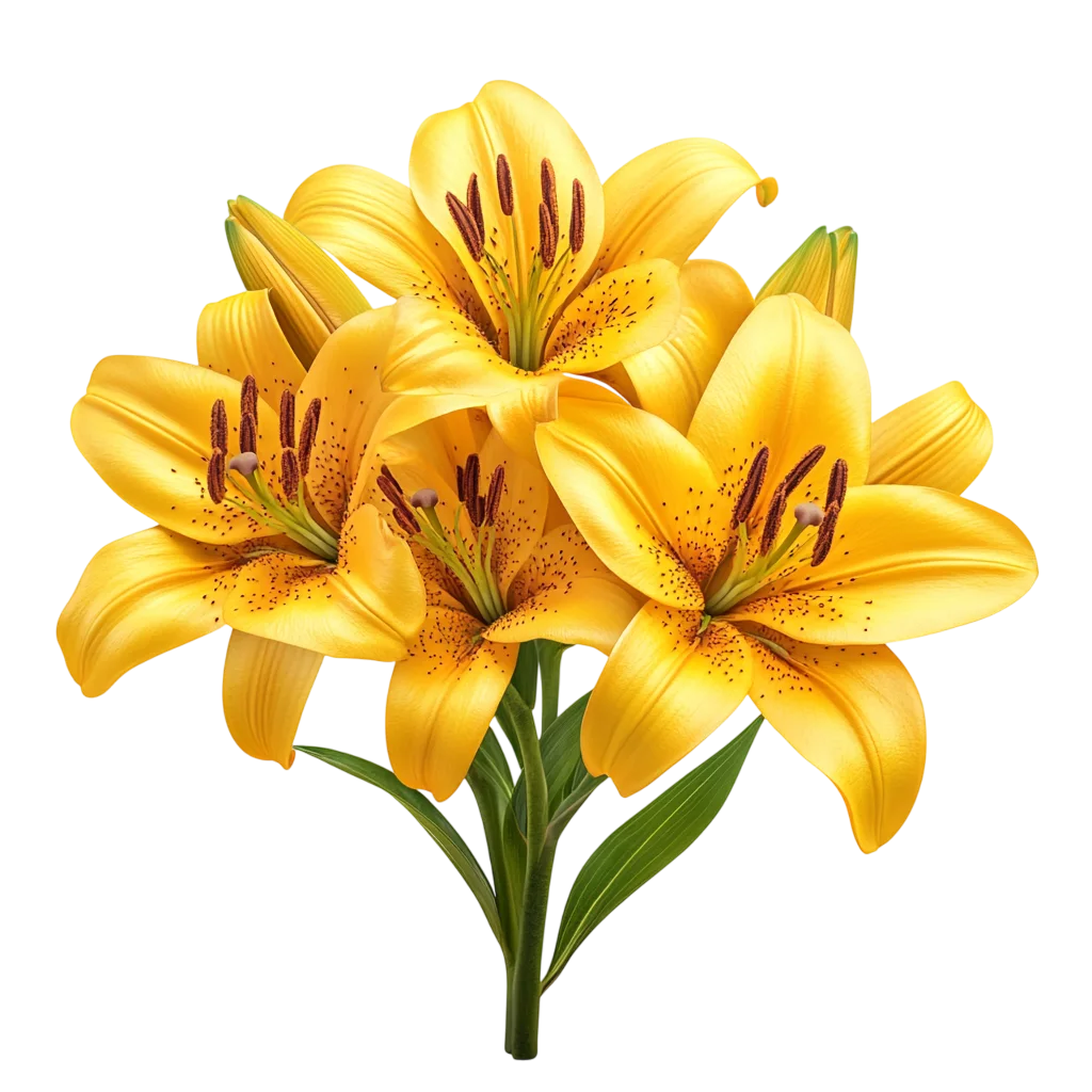 Bouquet of Yellow Lily Flowers on Slender Stems Free PNG