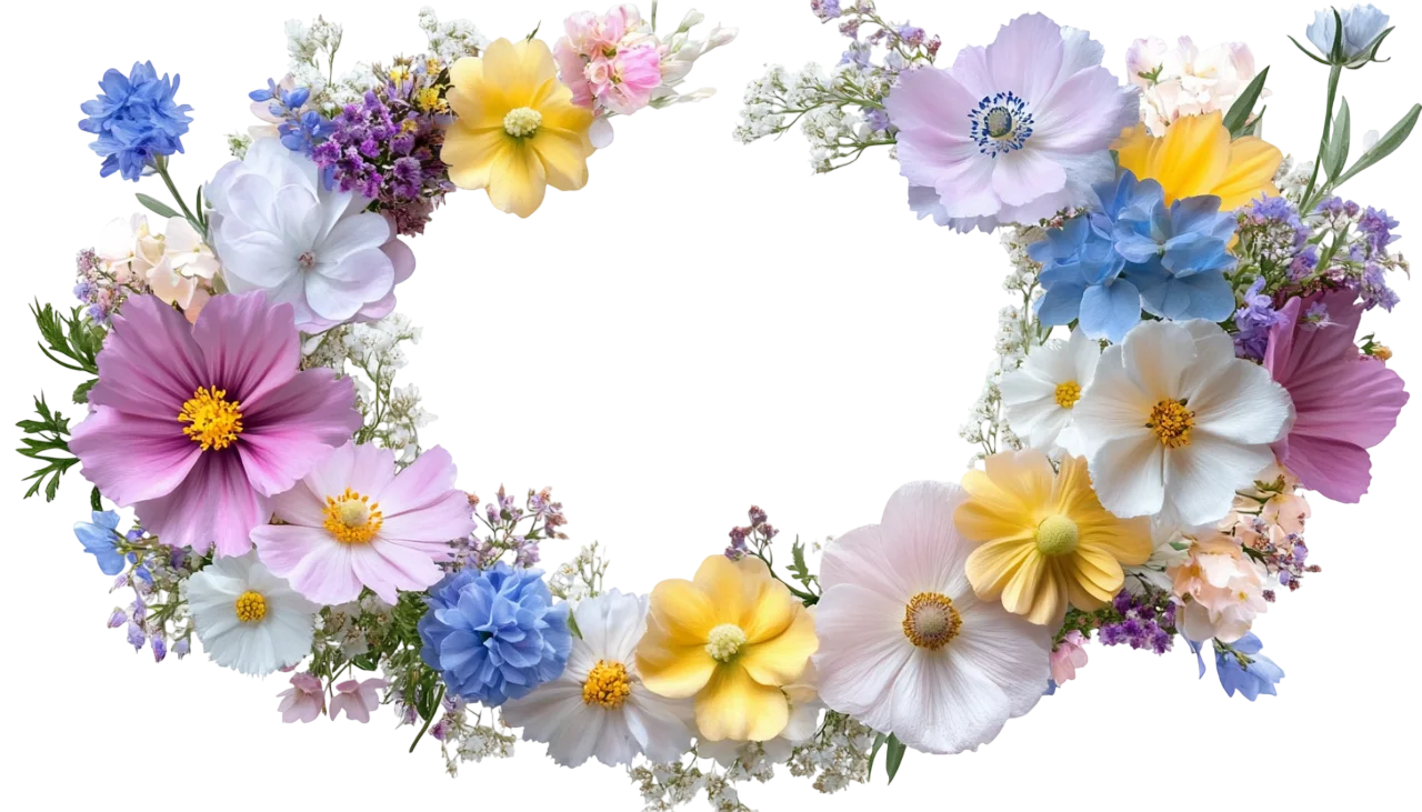 Pastel Wildflower Wreath Circular Floral Frame Free PNG
