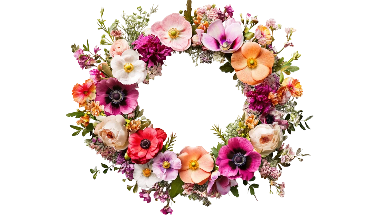 Rustic Autumn Poppy and Wildflower Floral Wreath Free PNG