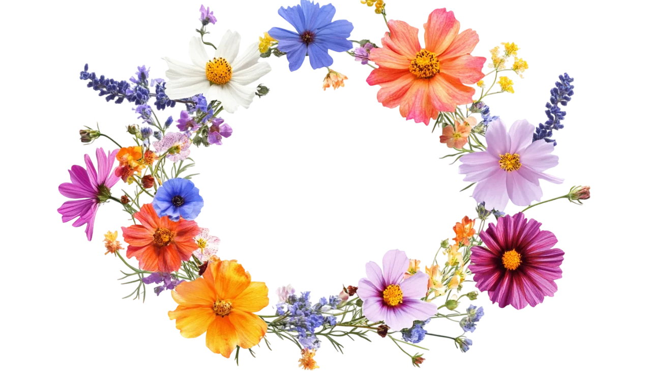 Colorful Wildflower Round Garland Floral Frame Free PNG