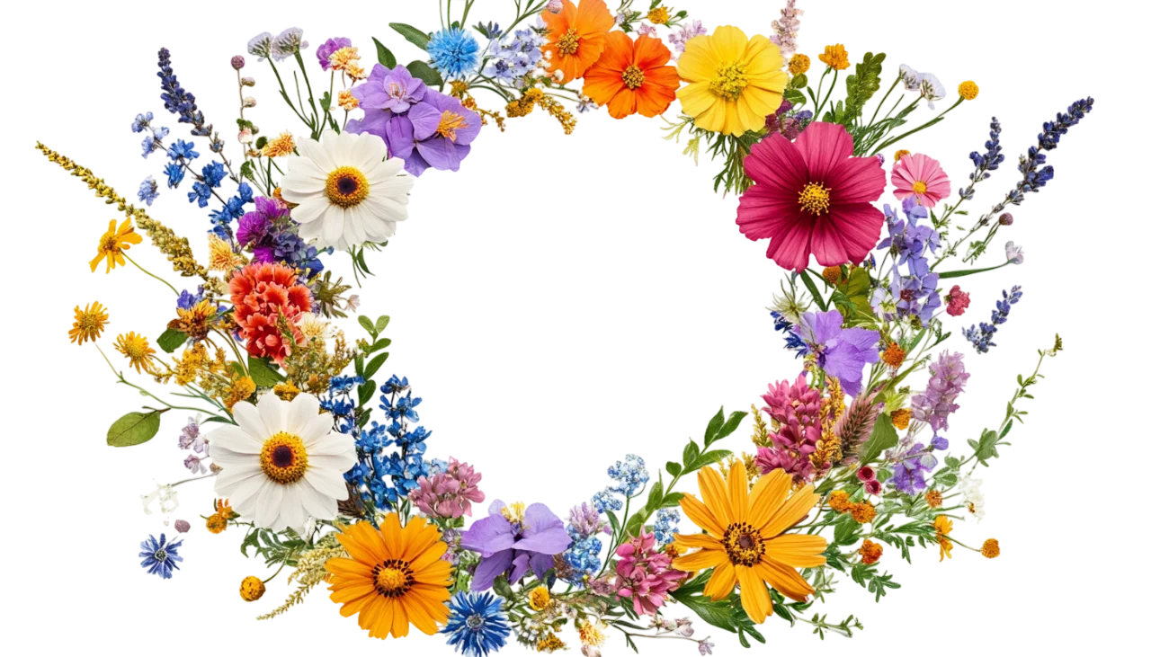 Round Colorful Wildflower Floral Wreath Frame Free PNG