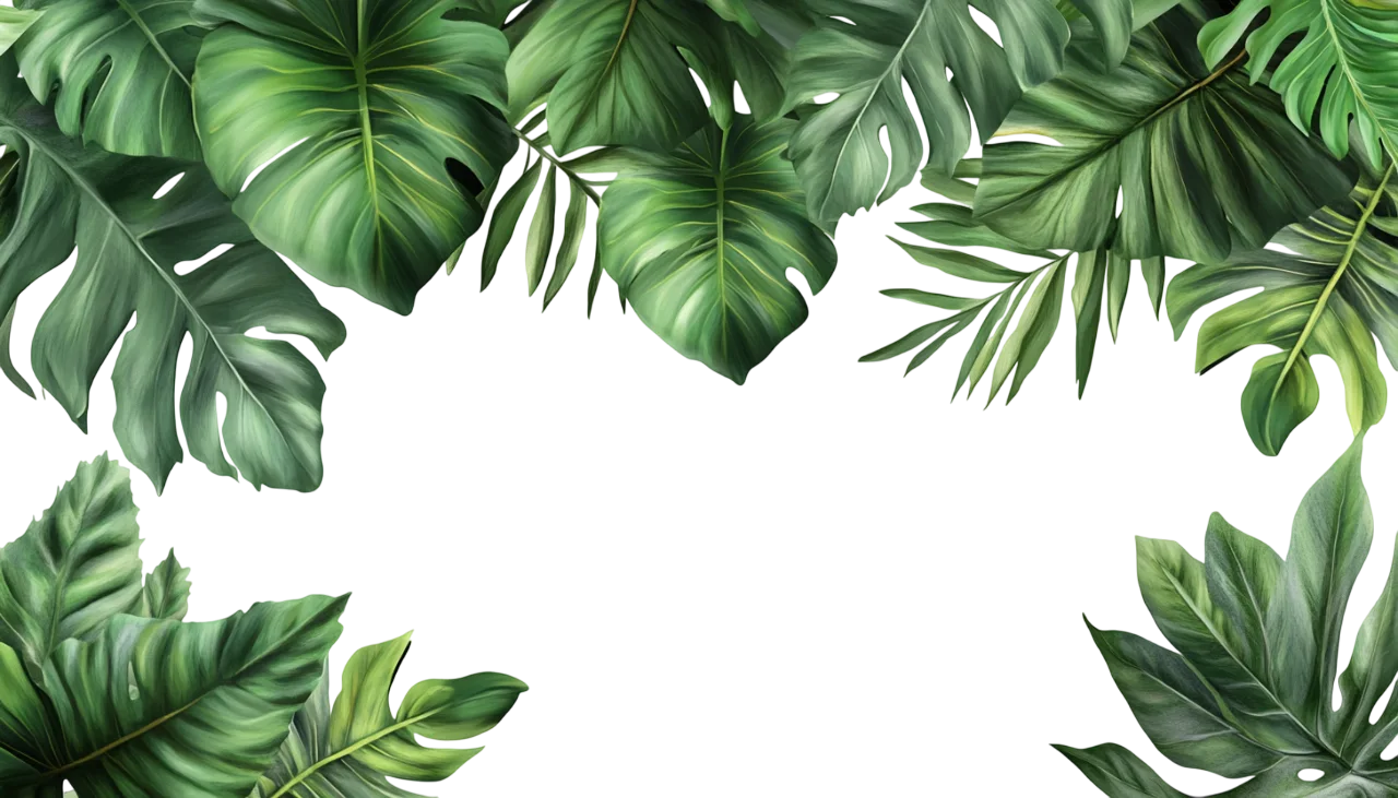 Tropical Palm and Monstera Leaves Border Frame Free PNG