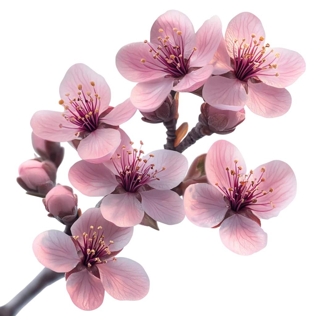 Pink Cherry Blossom Branch with Blooming Flowers Free PNG