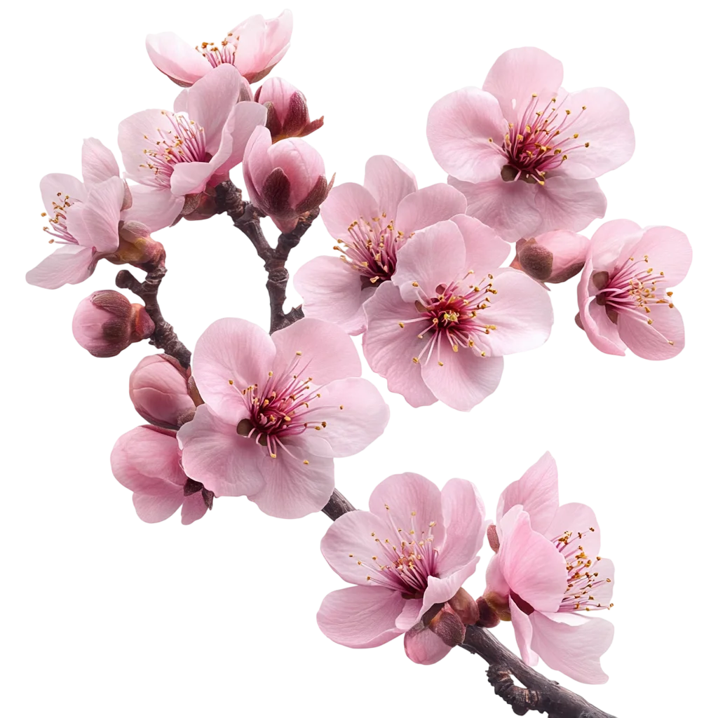 Blooming Pink Sakura Flower Sprig on Dark Twig Free PNG