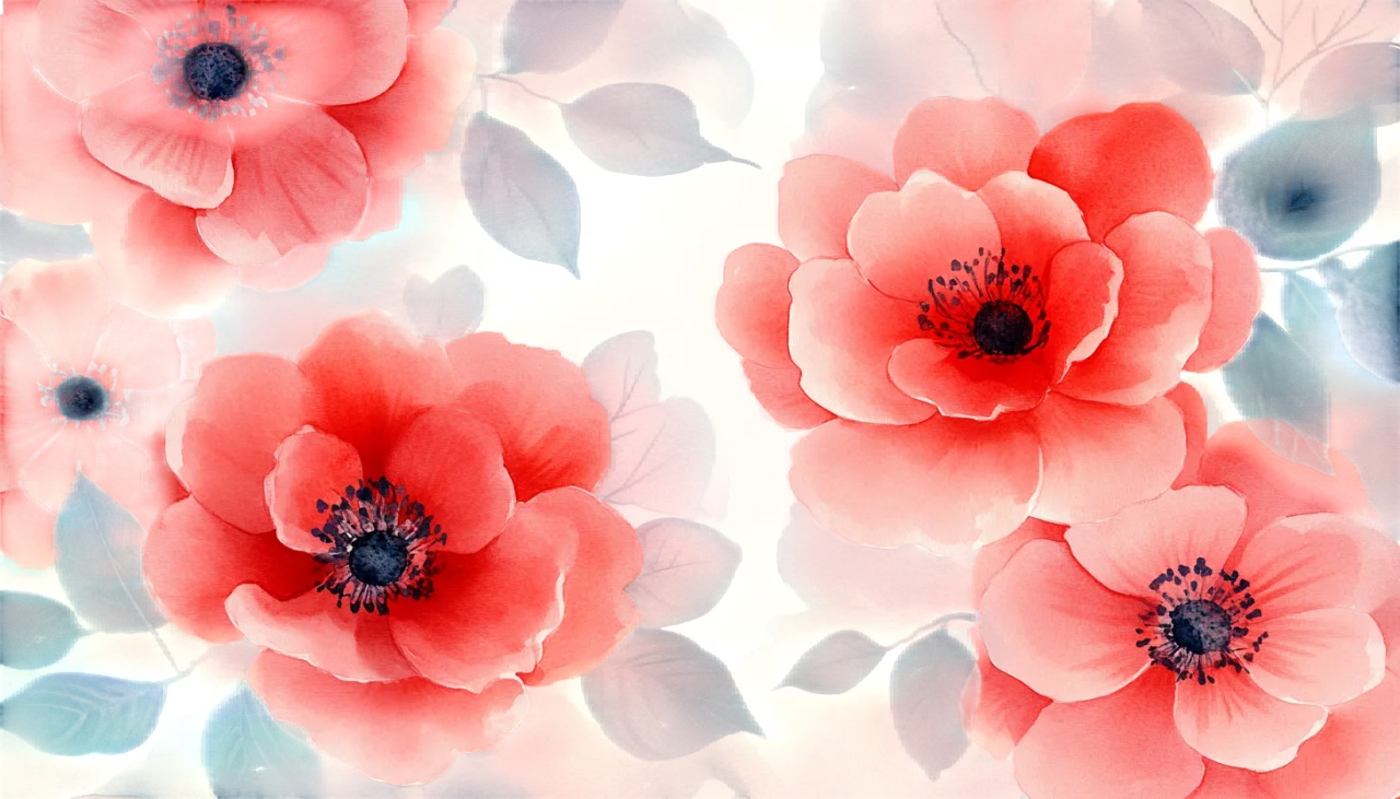 Watercolor Red Poppies Soft Floral Background Free PNG
