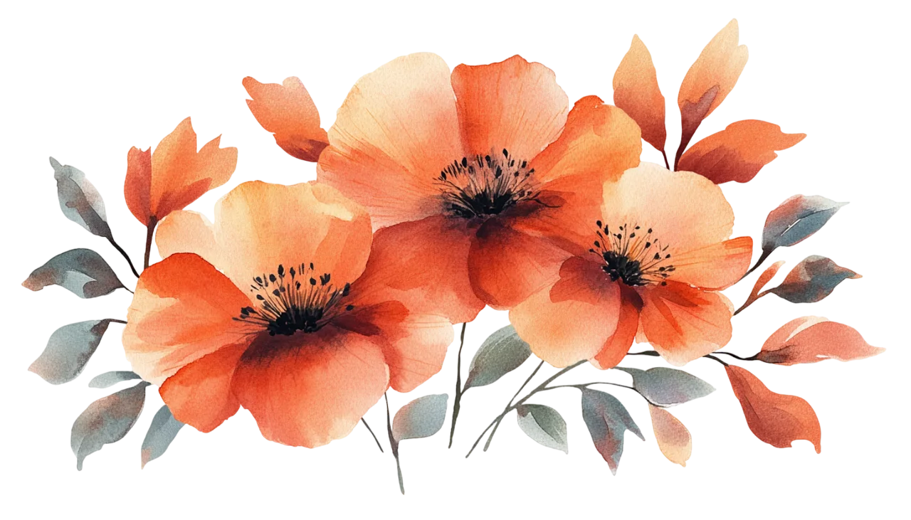 Watercolor Orange Poppies Botanical Floral Art Free PNG