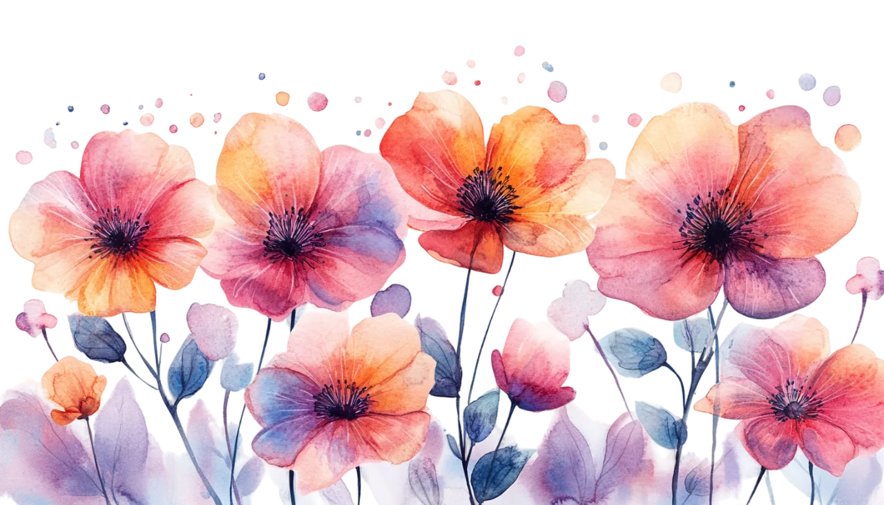 Watercolor Colorful Wildflower Meadow Field Free PNG