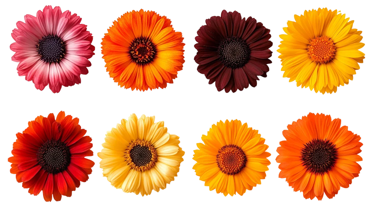 Orange and Yellow Daisy Flower Blossoms Set Free PNG