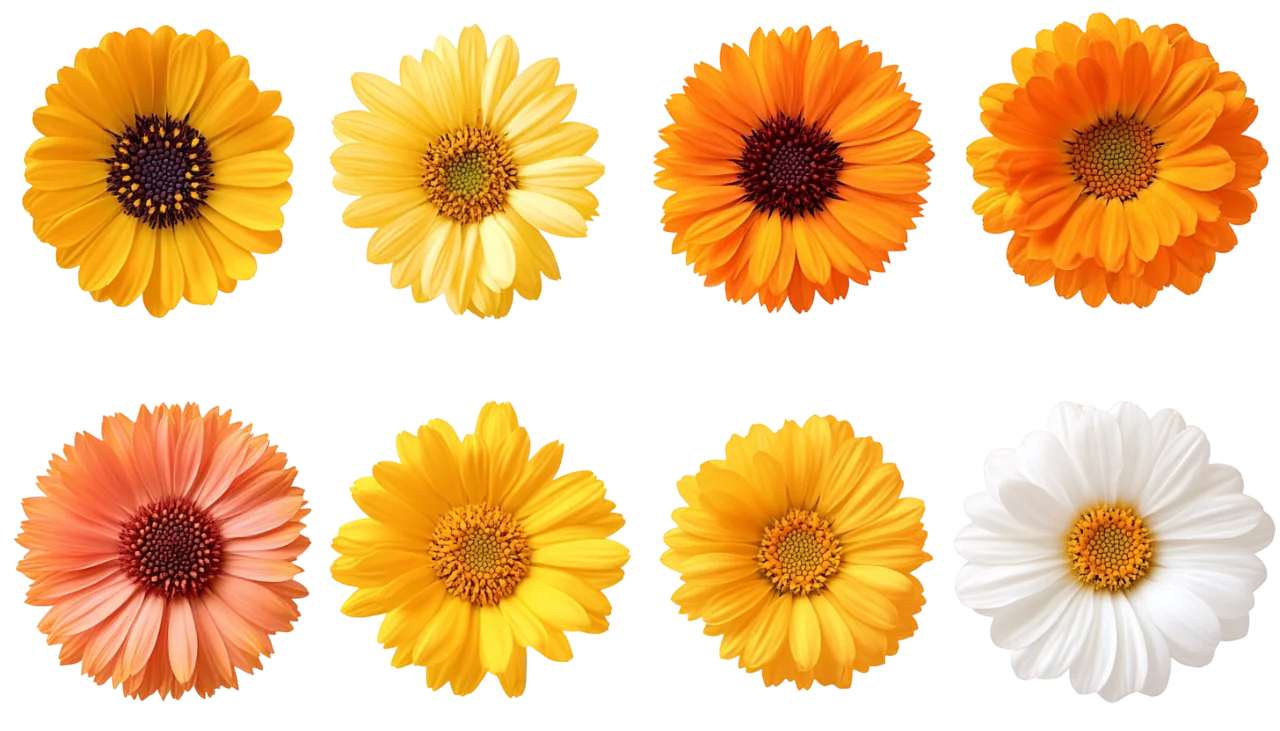 Yellow and Orange Daisy Flower Heads Pattern Free PNG