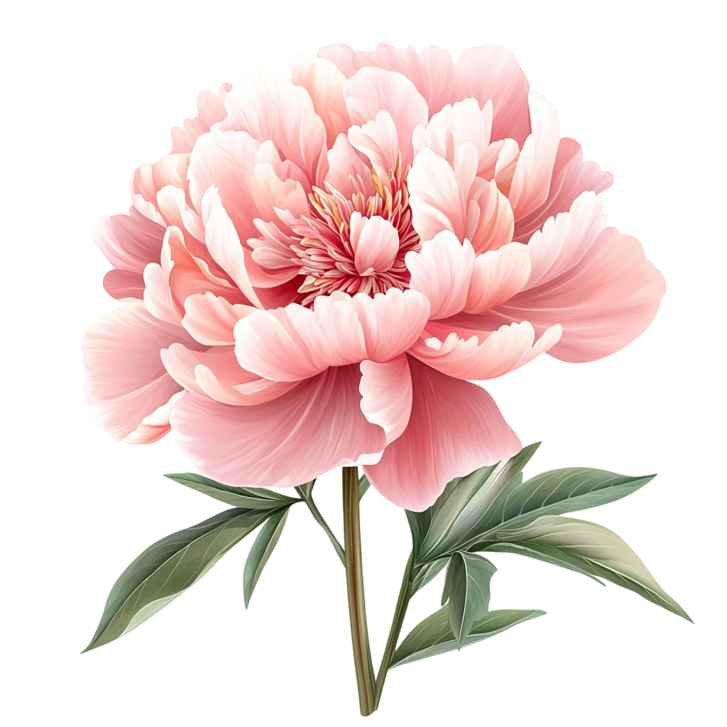 Soft Pink Peony Rose Flower Blossom on Stem Free PNG