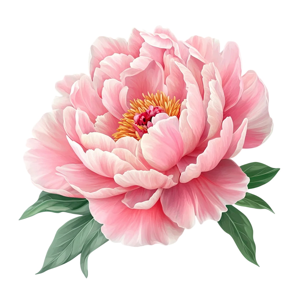 Vintage Style Pink Peony Blossom with Leaves Free PNG