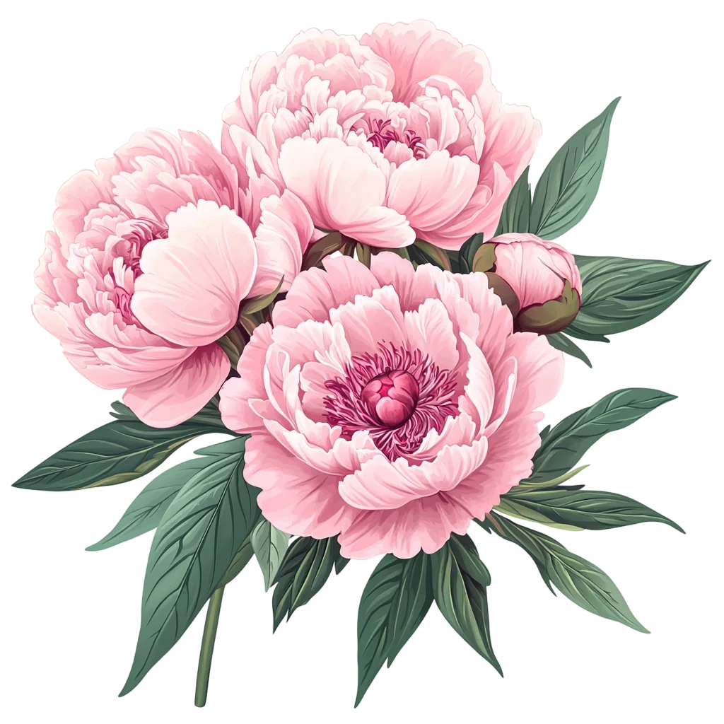 Vintage Pink Peony Flowers Bouquet on Stems Free PNG